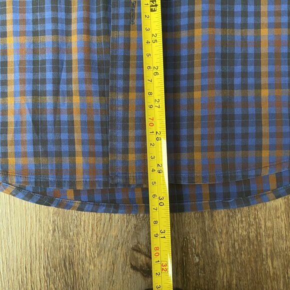 Pladra Mens Short Sleeve Blue Orange Plaid Button Up Fishing Shirt Medium - Picture 5 of 6